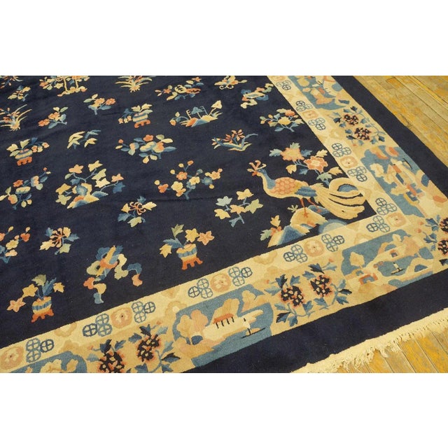 1920s Blue Navy Floral Classic Antique Chinese Peking Carpet 9'2'' X 11'8'' Knotted Wool Rug For Sale - Image 9 of 9