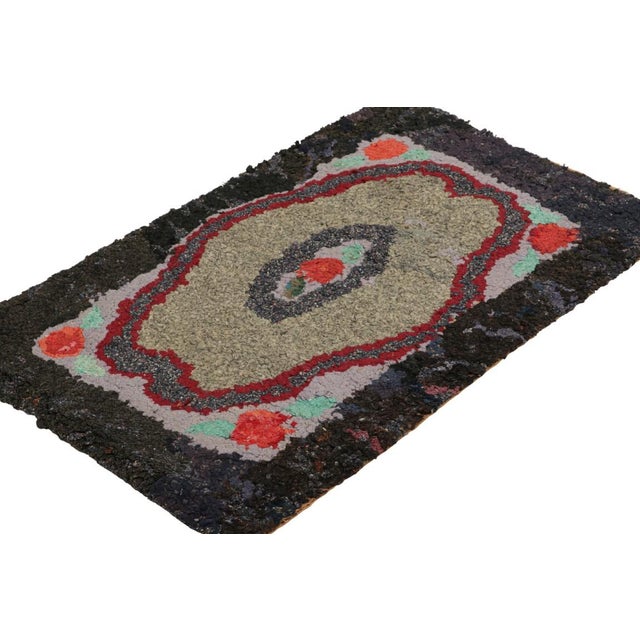 Rug & Kilim Antique Hooked Rug With Floral Medallion in Red and Green | Rug & Kilim For Sale - Image 4 of 7