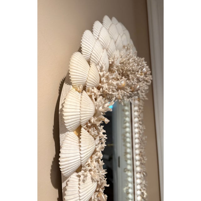 Late 20th Century Vintage Handmade Coral and Scallop Shell Encrusted Wall Mirror For Sale - Image 5 of 6