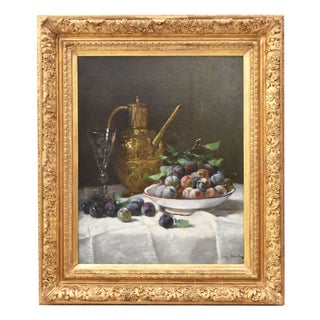 Eugène Claude, Still Life with Plums and Fruit, 1800s, Oil on Canvas For Sale
