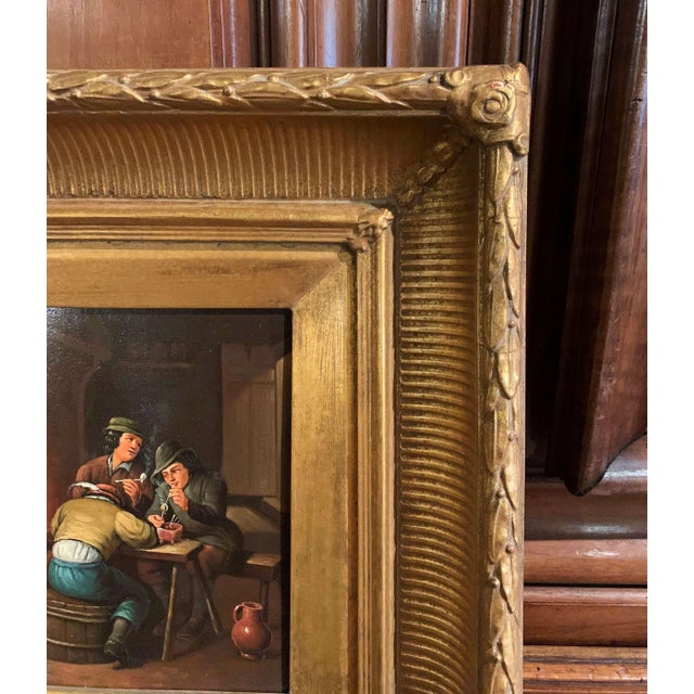 Pair of 19th Century Flemish Tavern Scene Oil Paintings on Copper For Sale - Image 10 of 12
