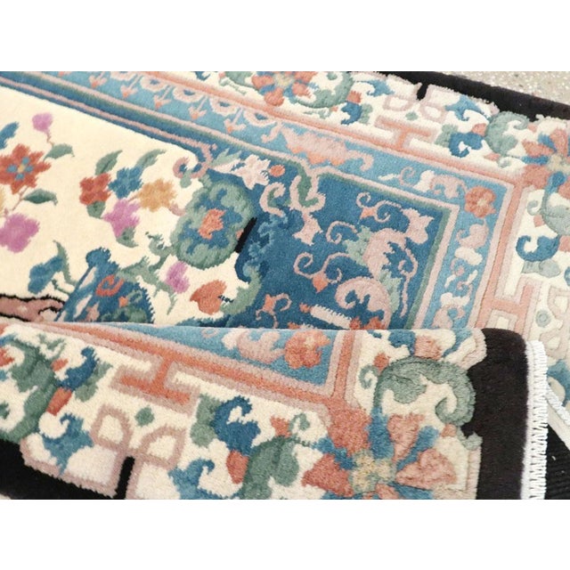 Robin's Egg Blue Galerie Shabab Collection Mid-20th Century Handmade Chinese Art Deco Throw Rug For Sale - Image 8 of 9