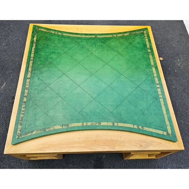 Art Deco Mid 20th Century Hollywood Regency Greek Key Base With Leather Embossed Top Coffee Table For Sale - Image 3 of 8