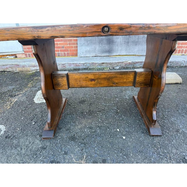 Vintage Farmhouse Rustic Style Liberty Ship Hatch Cover Trestle Base Dining Table For Sale - Image 11 of 17