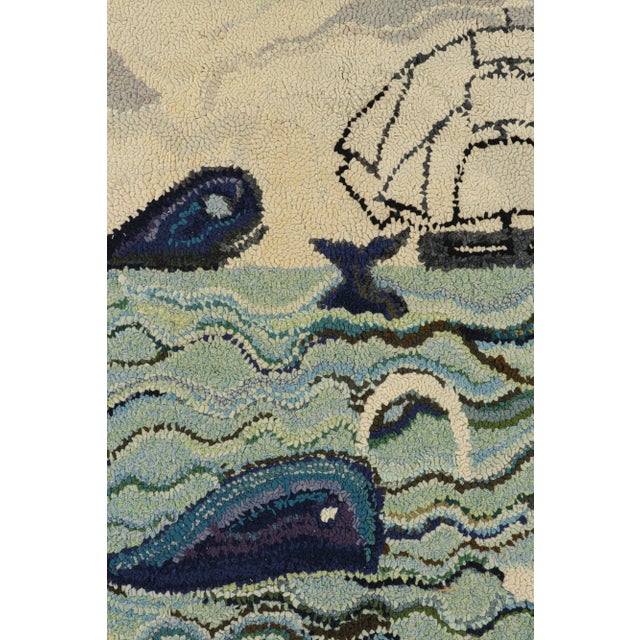 Traditional Antique Hooked Rug With Ocean Pictorials in Blue and Cream, From Rug & Kilim For Sale - Image 3 of 7
