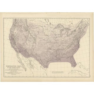 Antique Temperature Chart of the United States by Walker, 1874 For Sale