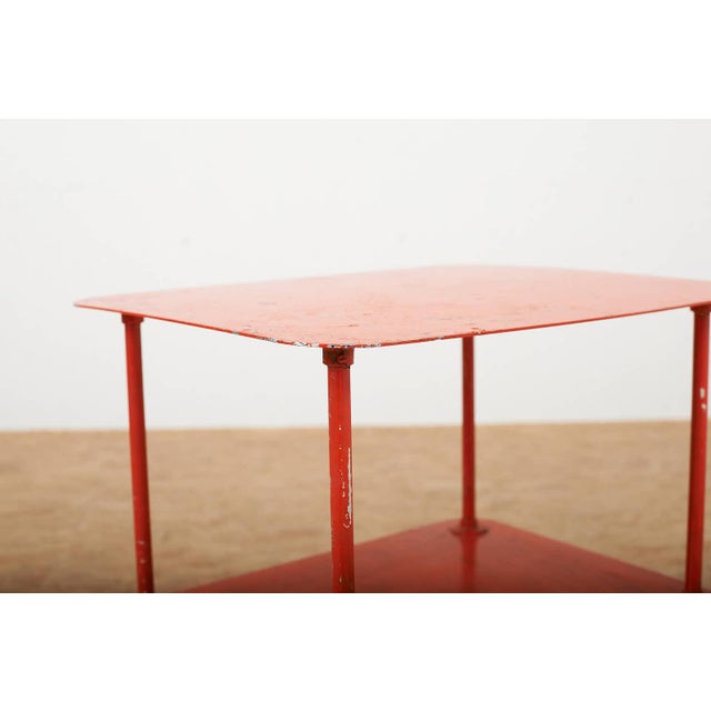 Metal Serving Side Table with Steel Tube Frame and Sheet Metal Shelves For Sale - Image 7 of 11