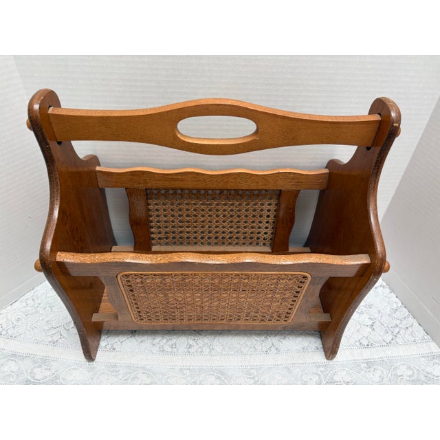Hollywood Regency Vintage Midcentury Wood Cane Magazine File Holder For Sale - Image 3 of 9
