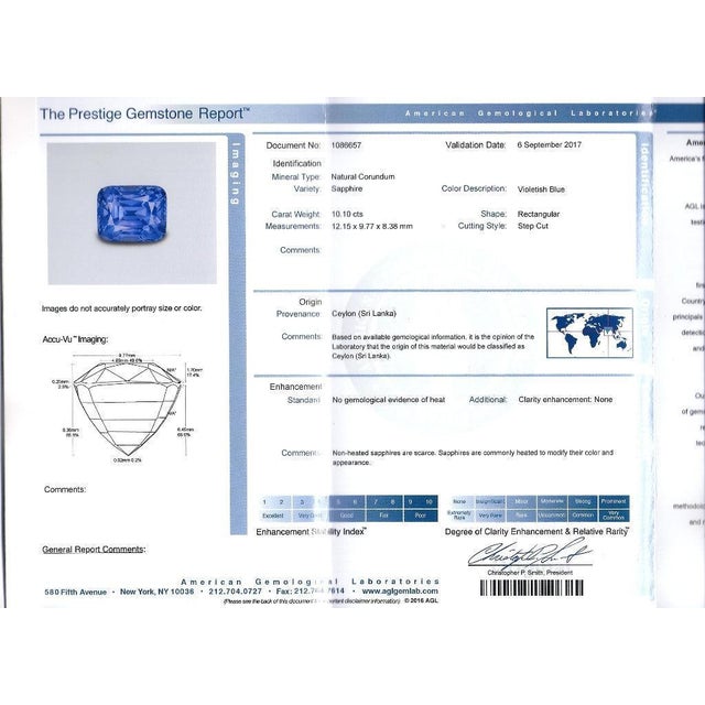 Mid 20th Century Agl Certified 10.10 Carat No Heat Ceylon Cornflower Blue Sapphire & Diamond Ring Size 6.5 For Sale - Image 12 of 12