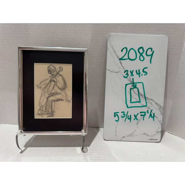 Mid 20th Century William Oberman Estate Pencil Drawing of Cellist For Sale In Atlanta - Image 6 of 6