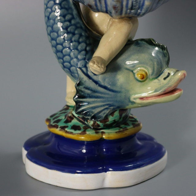 Gray Minton Majolica Boy and Dolphin Salt For Sale - Image 8 of 12