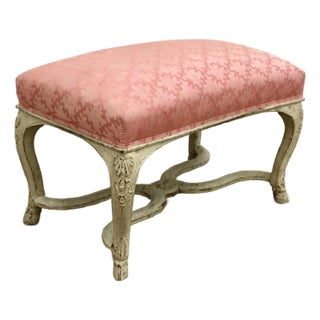 Mid 18th Century French Regence Carved Split Hoof Stool With Old Painted Finish For Sale