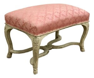 Mid 18th Century French Regence Carved Split Hoof Stool With Old Painted Finish