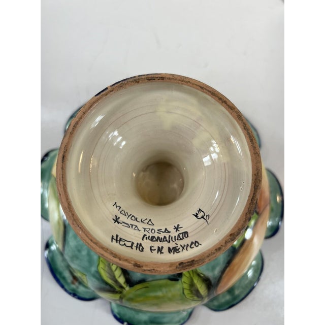 Mexican Mid 20th Century Fruit Bowl Footed Ceramic, Santa Rosa, Majolica Style, Vantage Mexican Pottery For Sale - Image 3 of 15