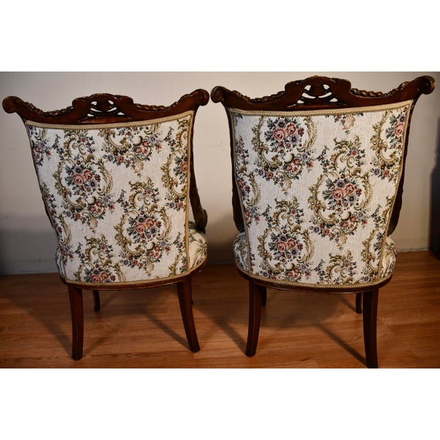 1930s Pair of French Mahogany Spring-Seat Living Room Side Fireplace Chairs For Sale - Image 9 of 11