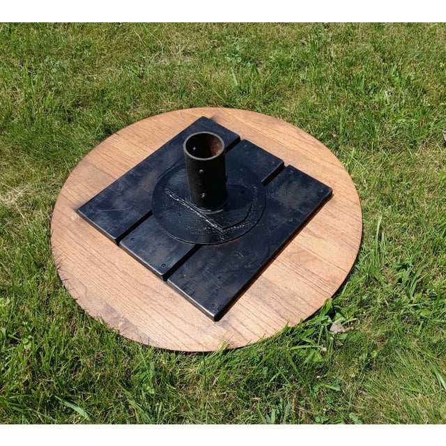 Antique Round Oak Top Pub Table or Game Table With Cast Iron Column Base For Sale - Image 14 of 17