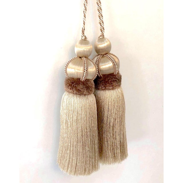 Pair of Taupe - Mocha Key Tassels With Satin and Cut Velvet Details For Sale - Image 11 of 12