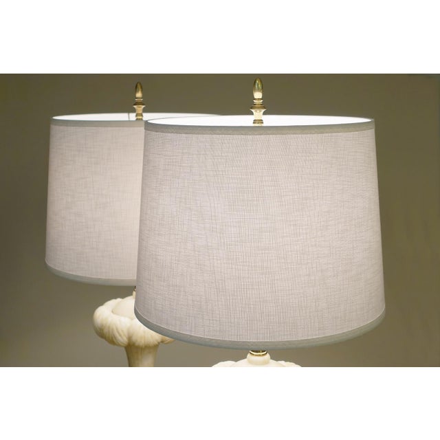 1940s Dorothy Draper Hollywood Regency Modern Solid Marble Palm Column Table Lamps - a Pair For Sale - Image 10 of 11