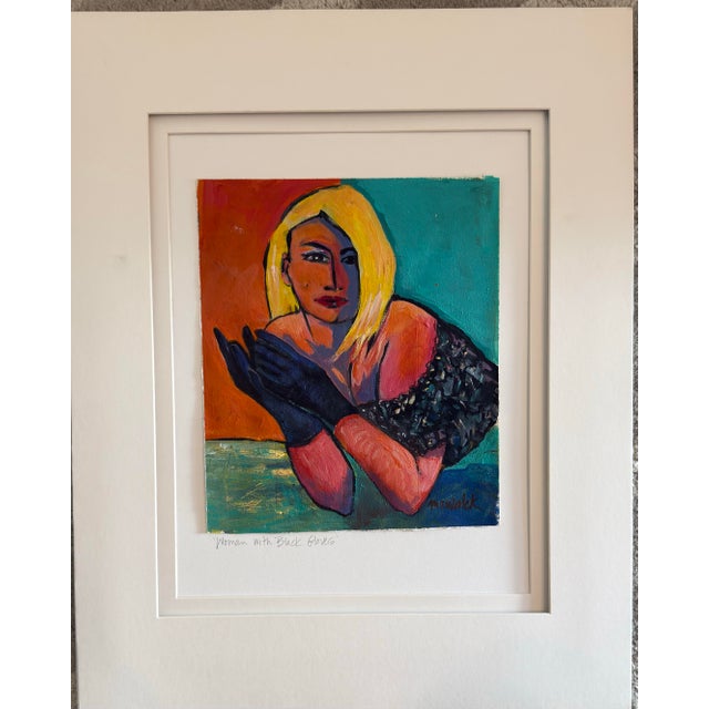 This painting is a Fauvist-inspired expressionistic portrait of a woman with black gloves.. I was inspired by Matisse and...