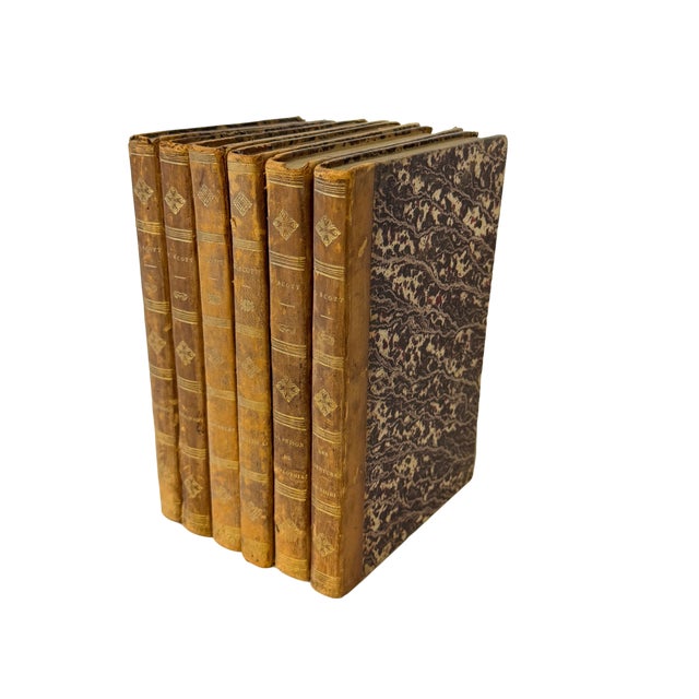 French 1830s Antique French Edition Walter Scott Novels Half-Leather - Set of 6 For Sale - Image 3 of 12
