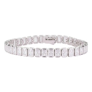 Art Deco Revival Bezel Set Cubic Zirconia Tennis Bracelet in 925 Sterling Silver - Carat&Her For Sale