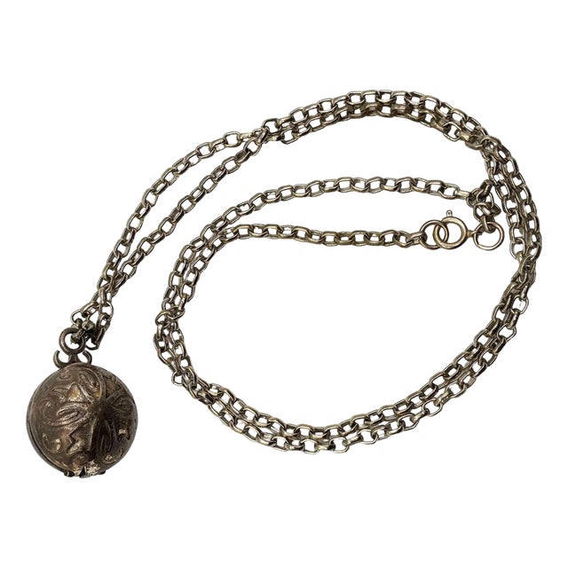 20th Century Sterling Silver Orb Ball Pomander Locket Pendant on Chain For Sale