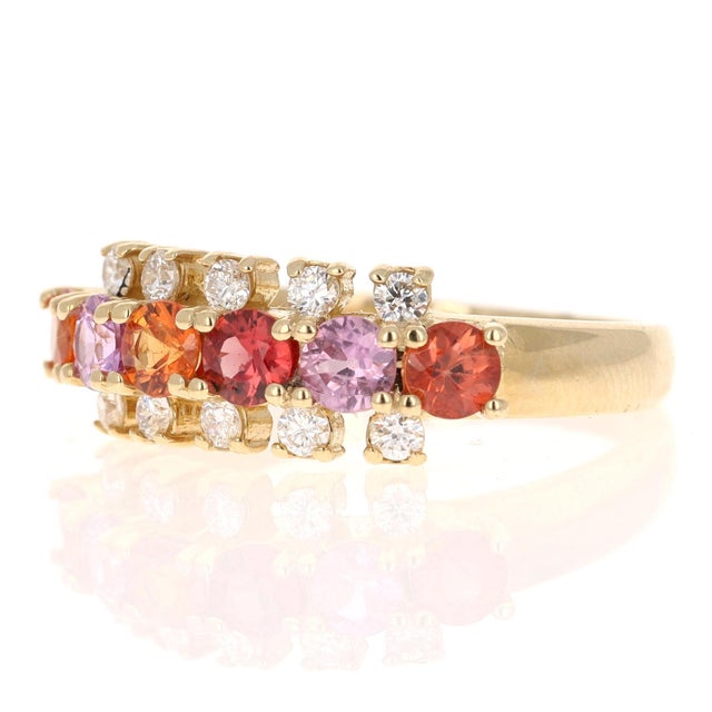 Contemporary 1.36 Carat Natural Sapphire Diamond Yellow Gold Band Size 7 For Sale - Image 3 of 4