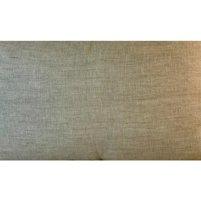 Large Bolster Pillow Adorned With a Muted Water Color Like Forest Scene With Flowering Trees and Deer - Made in the U K For Sale - Image 12 of 12