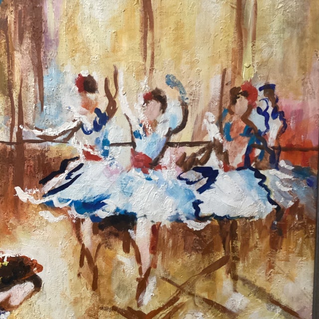 Late 20th Century Vintage Impressionistic Rich Colors Ballerinas Oil Painting Signed by Artist For Sale - Image 5 of 12