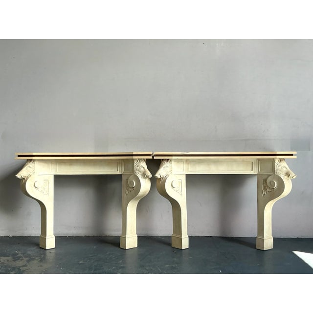 Neoclassical Vintage Regency Plaster Over Wood Boar Console Table - A Pair For Sale - Image 3 of 8