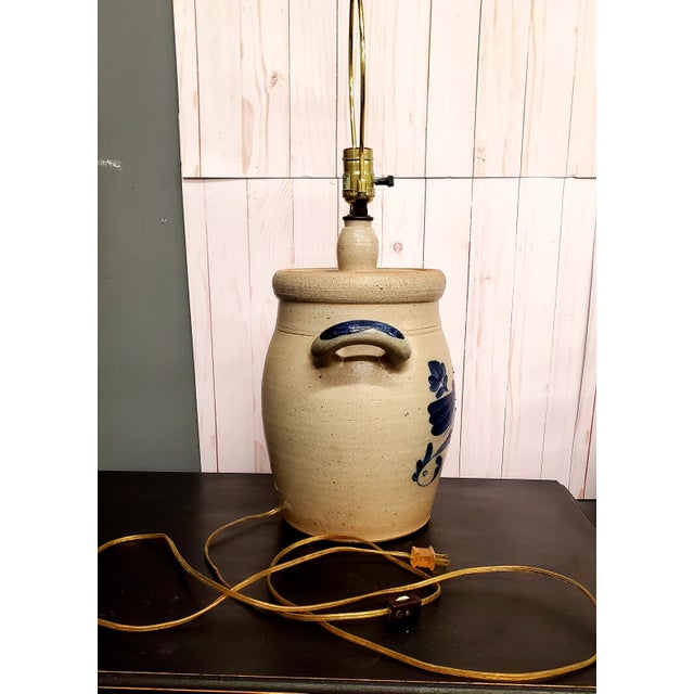1980s Vintage Stoneware Crock Salt Glaze Lamp With Blue Bird Chairish