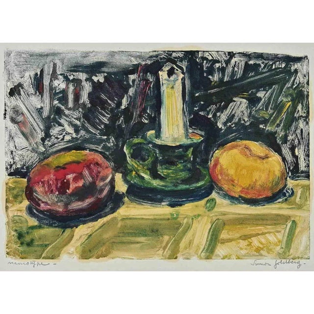 Still Life is an Original Monotype realized by Simon Goldberg (1916-2002). Good condition on a yellowed paper, included a...