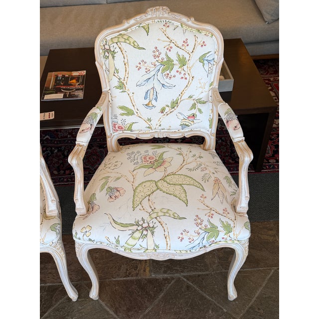 Louis XV-Style Floral Upholstery Armchairs, Pair For Sale - Image 17 of 18