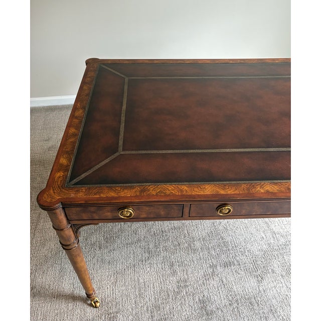 Late 20th Century Theodore Alexander “Man of Letters” Flame Mahogany Leather Partners Desk For Sale - Image 11 of 12