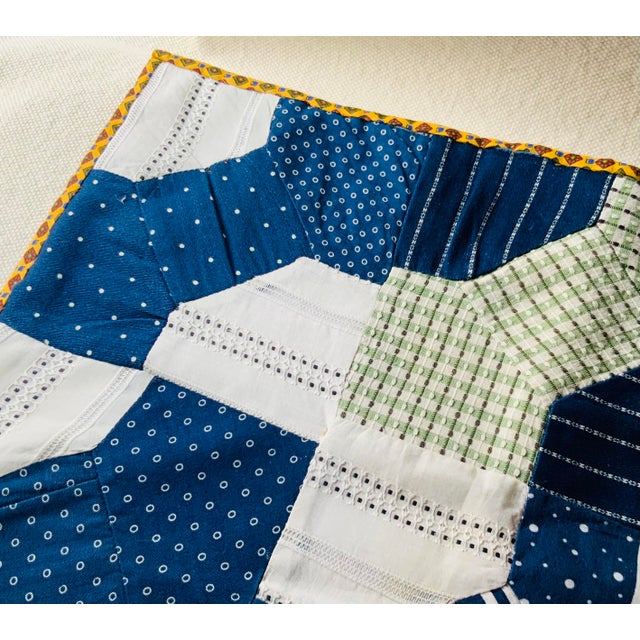 Handmade Americana Bow Tie Quilt Mat - Vintage Men's Shirting Fabrics For Sale - Image 14 of 15