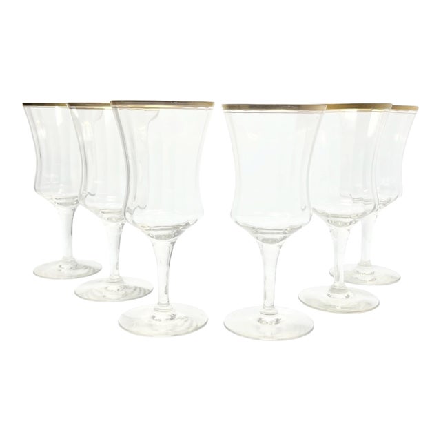 1960s Mid-Century Vintage Optic Gold Rim Iced Tea Glasses - Set of 6 For Sale
