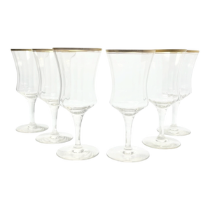1960s Mid-Century Vintage Optic Gold Rim Iced Tea Glasses - Set of 6