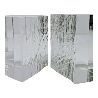 Italian Cast Lucite Bookends With Internal Ripple Texture, C. 1970s For Sale