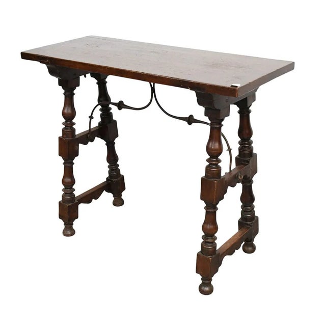 Spanish Antique Spanish Colonial 19th C. Trestle Table With Iron Stretcher For Sale - Image 3 of 3