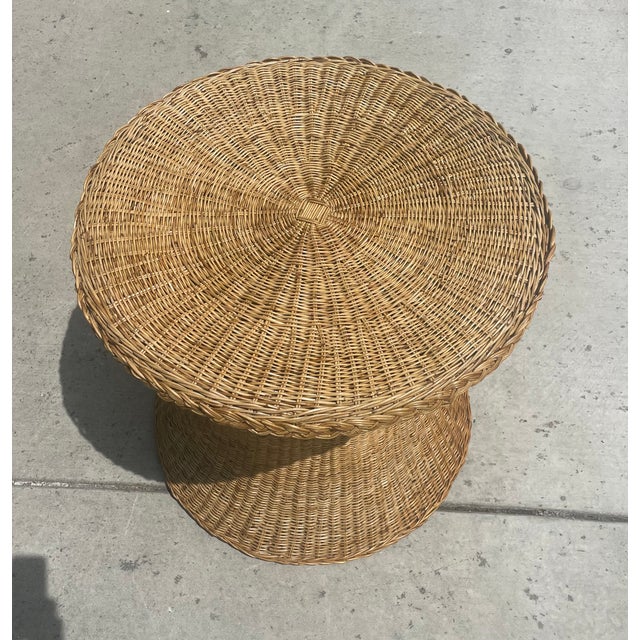 Contemporary Vintage Rattan Wicker Dining Table, Coastal Style Braided Trim For Sale - Image 3 of 6