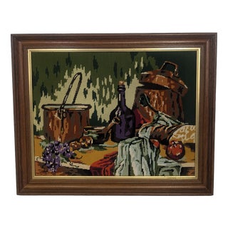 Unknown, Embroidered Painting Still Life, 1965, Oil on Board For Sale