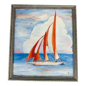 Vintage Oil on Canvas Sailboat Painting