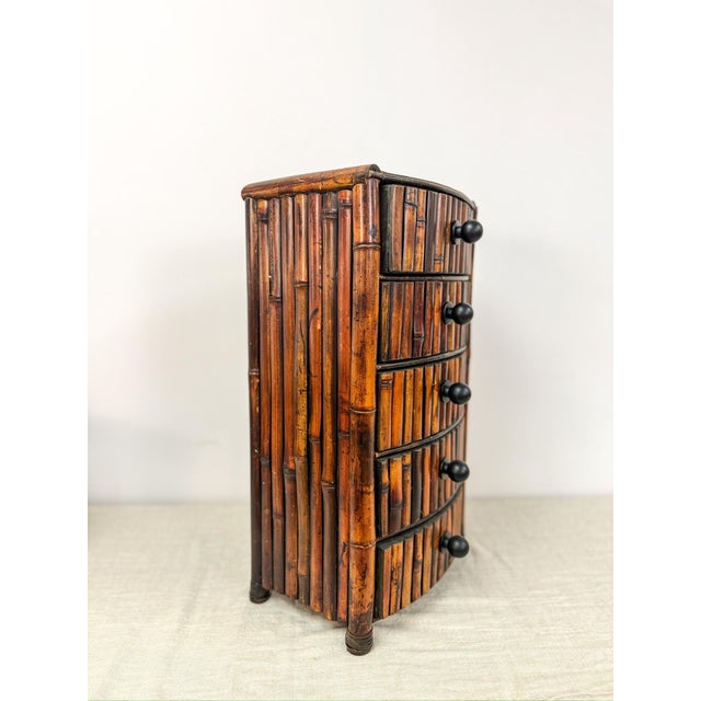 Vintage Burnt Bamboo 3 Drawer Chest Boho Storage Jewelry Cabinet MCM Decor For Sale - Image 4 of 8