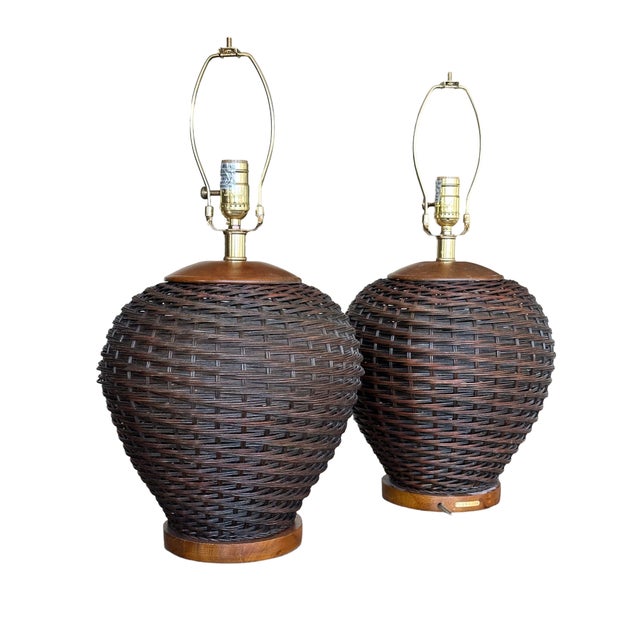 Lauren by Ralph Lauren Rattan Table Lamp Without the Shade, Pair For Sale In Chicago - Image 6 of 6