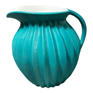 Vintage San Marco Italy Santorini Blue Ribbed Porcelain Pitcher