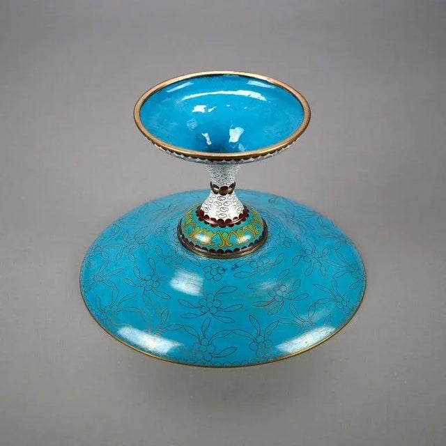 Antique Chinese Cloisonné Enamel Decorated Swan Compote Circa 1930 For Sale - Image 6 of 13