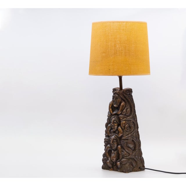 1970s Large Bronzed and Pottery Figurative Table Lamp, 1970s For Sale - Image 5 of 13