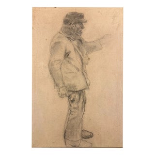 Pforr Heinrich, Just Fürstenheiner Standing Man with Hat Profile Sketch, 1890s, Pencil For Sale