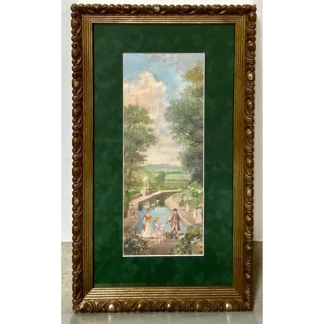 Textile Vintage Impressionist Landscape Victorian Garden Watercolor Painting Richard Gabriel Chase For Sale - Image 7 of 7