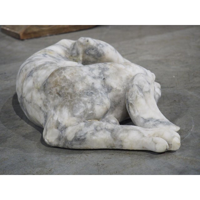 Cream Italian Volterra Alabaster Sleeping Hound Sculpture – Bardiglio Grey, 20th C. For Sale - Image 8 of 14